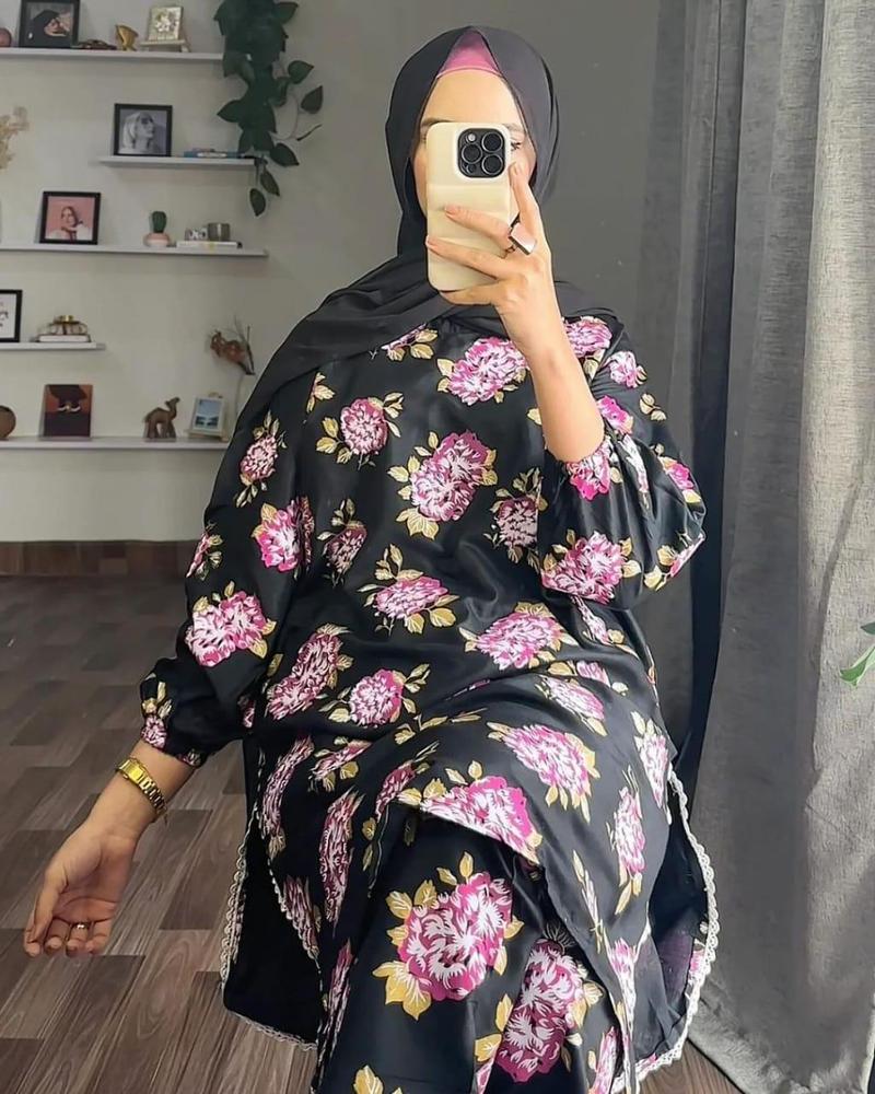 2 Pcs Women's Stitched Linen Printed Shirt And Trouser