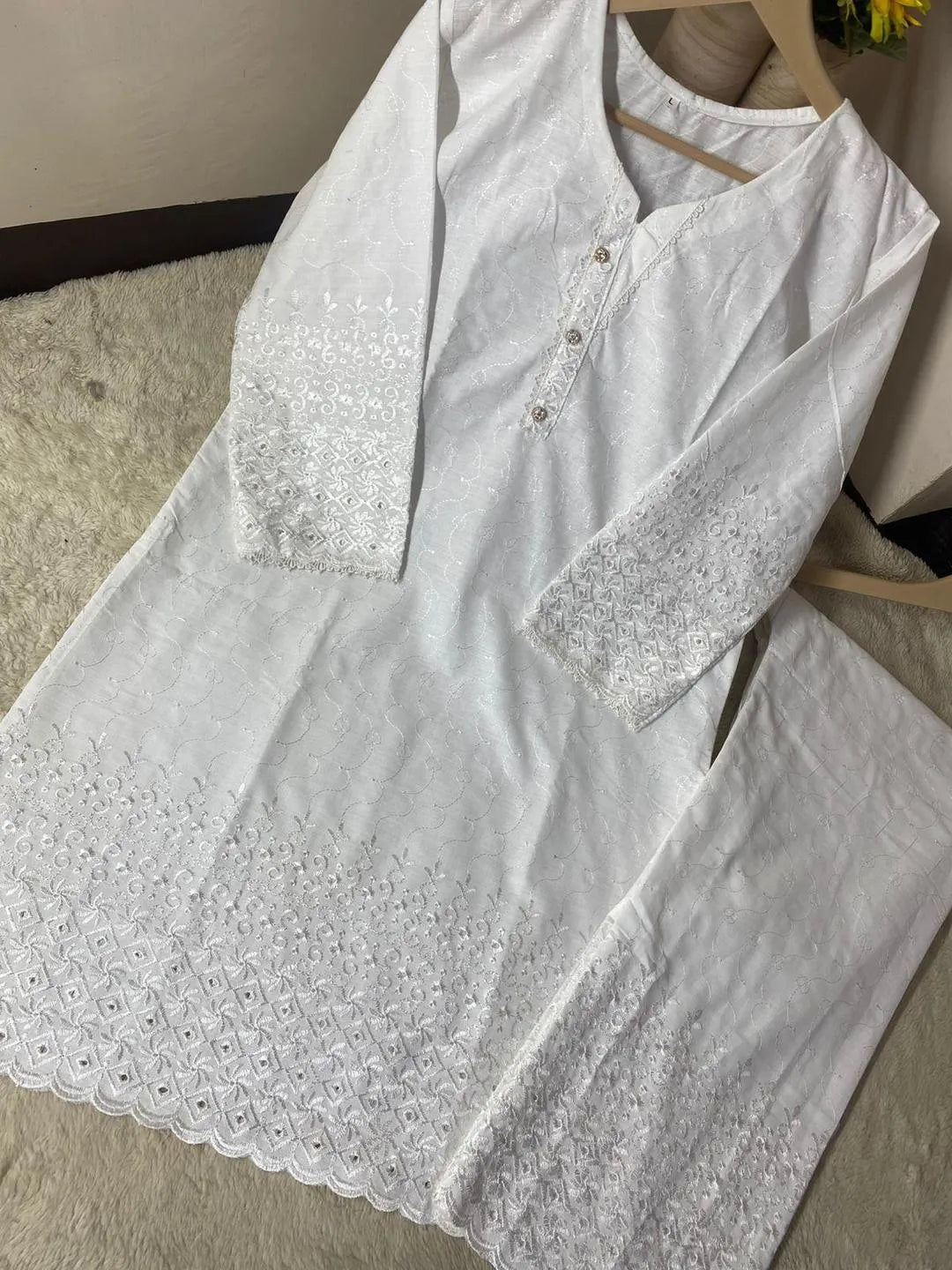 Women's Stitched Chikankari Plain Shirt And Trouser Two PCs