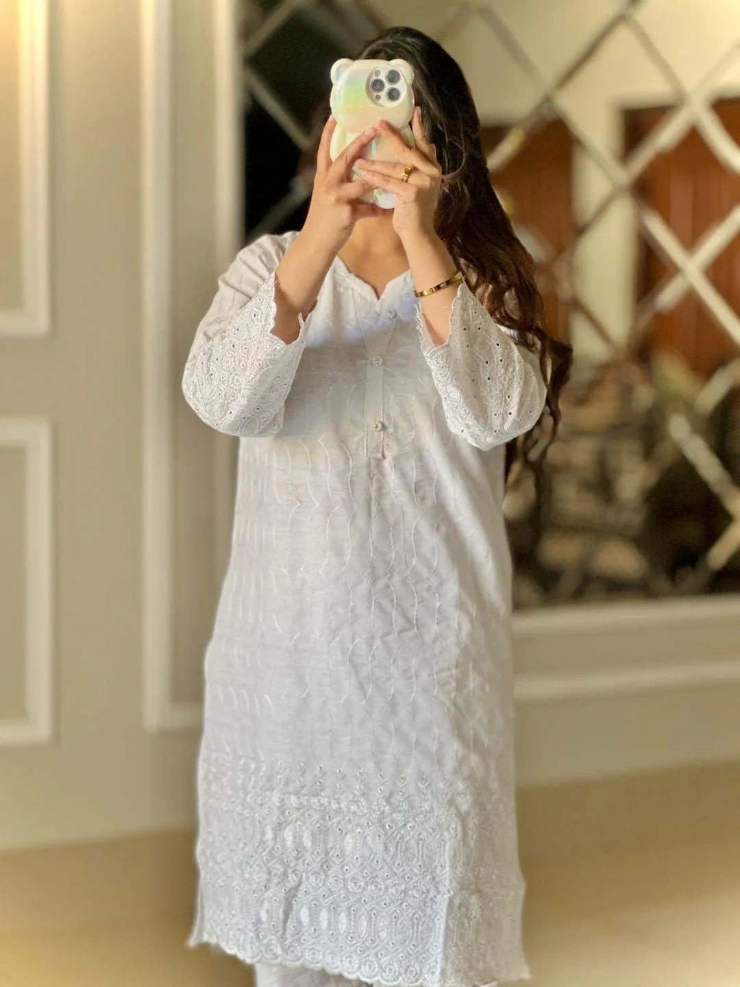 Women's Stitched Chikankari Plain Shirt And Trouser Two PCs