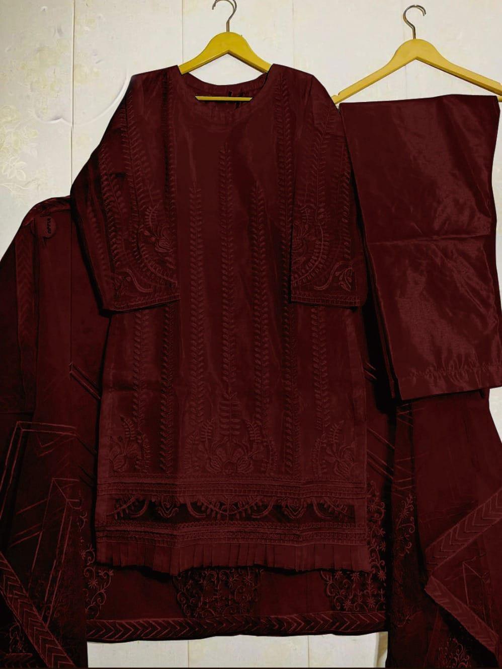 LifeStyle Women's Stitched Organza Embroidered Suit