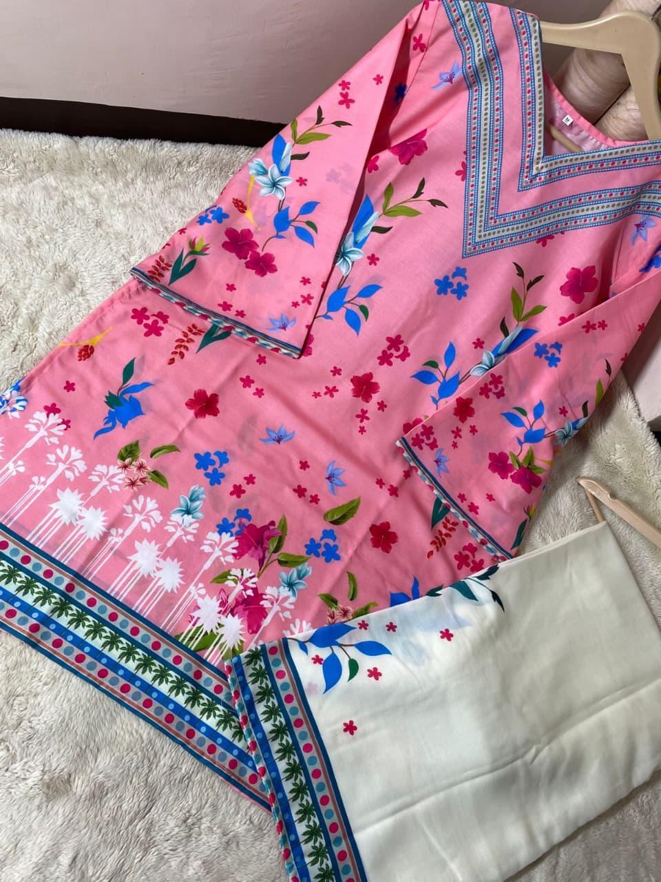 Stylish Women's Stitched Co-Ord Set - Printed Lawn in Pink | 2 Pcs