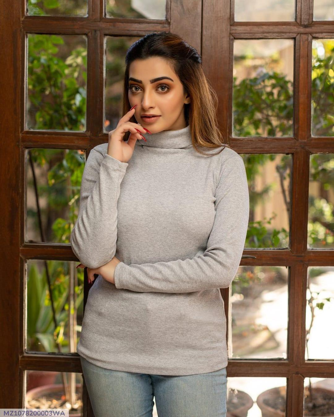 Women's Stitched Rib Plain High Neck 1 PCs