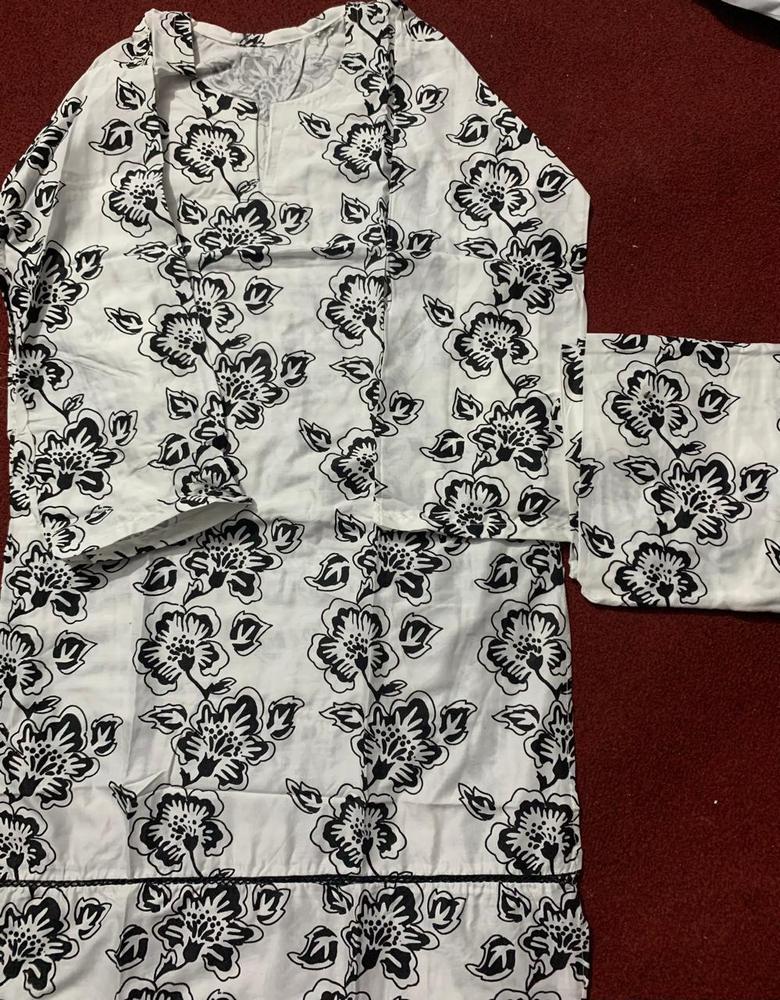 2 Pcs Women's Stitched Linen Block Printed Shirt And Trouser