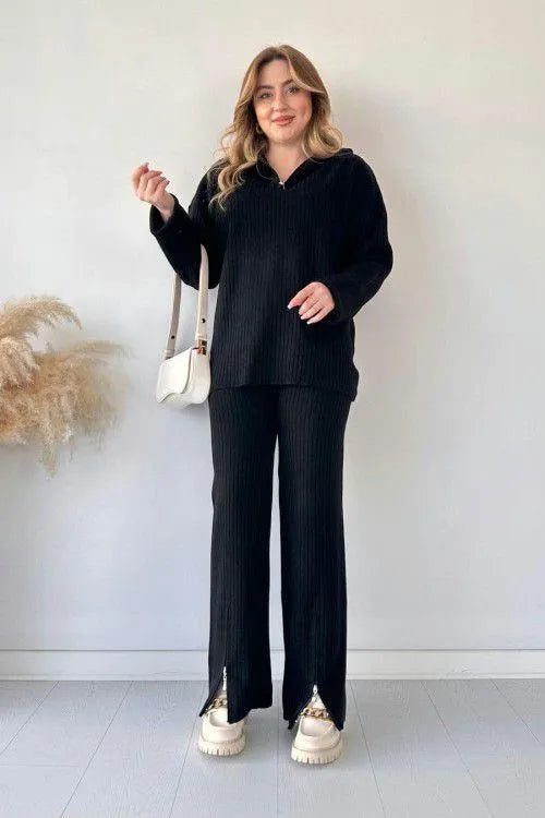 Winter Arrival  Zipper Highneck Dropshoulder Track Suit 2PCs