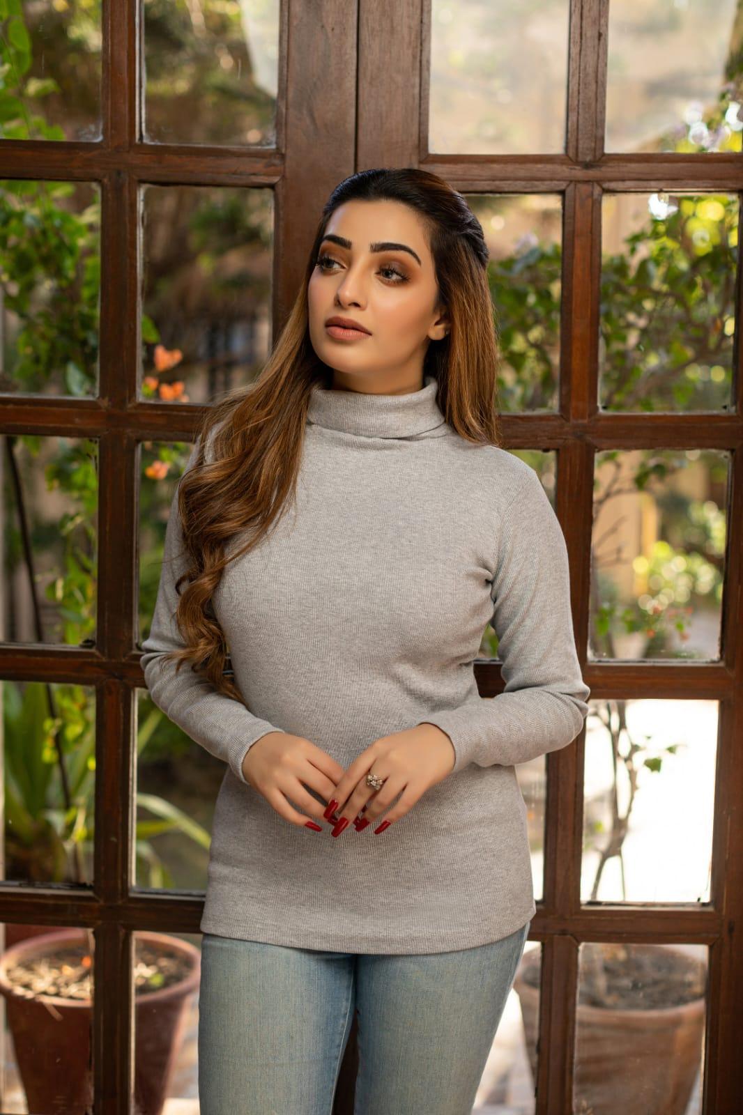 Women's Stitched Rib Plain High Neck 1 PCs