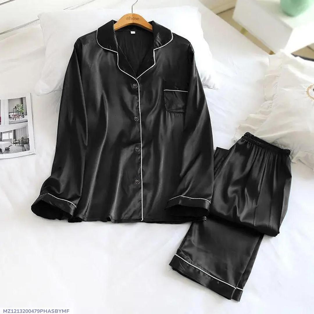 3 Pcs Women's Stitched Silk Plain Night Suit 3 Colours