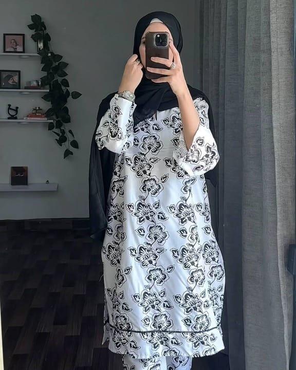 2 Pcs Women's Stitched Linen Block Printed Shirt And Trouser