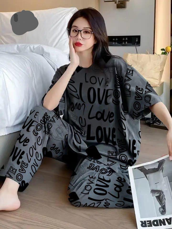 Stylish Printed Cotton Jersey Night Suit - 2 Pcs Set for Ultimate Comfort