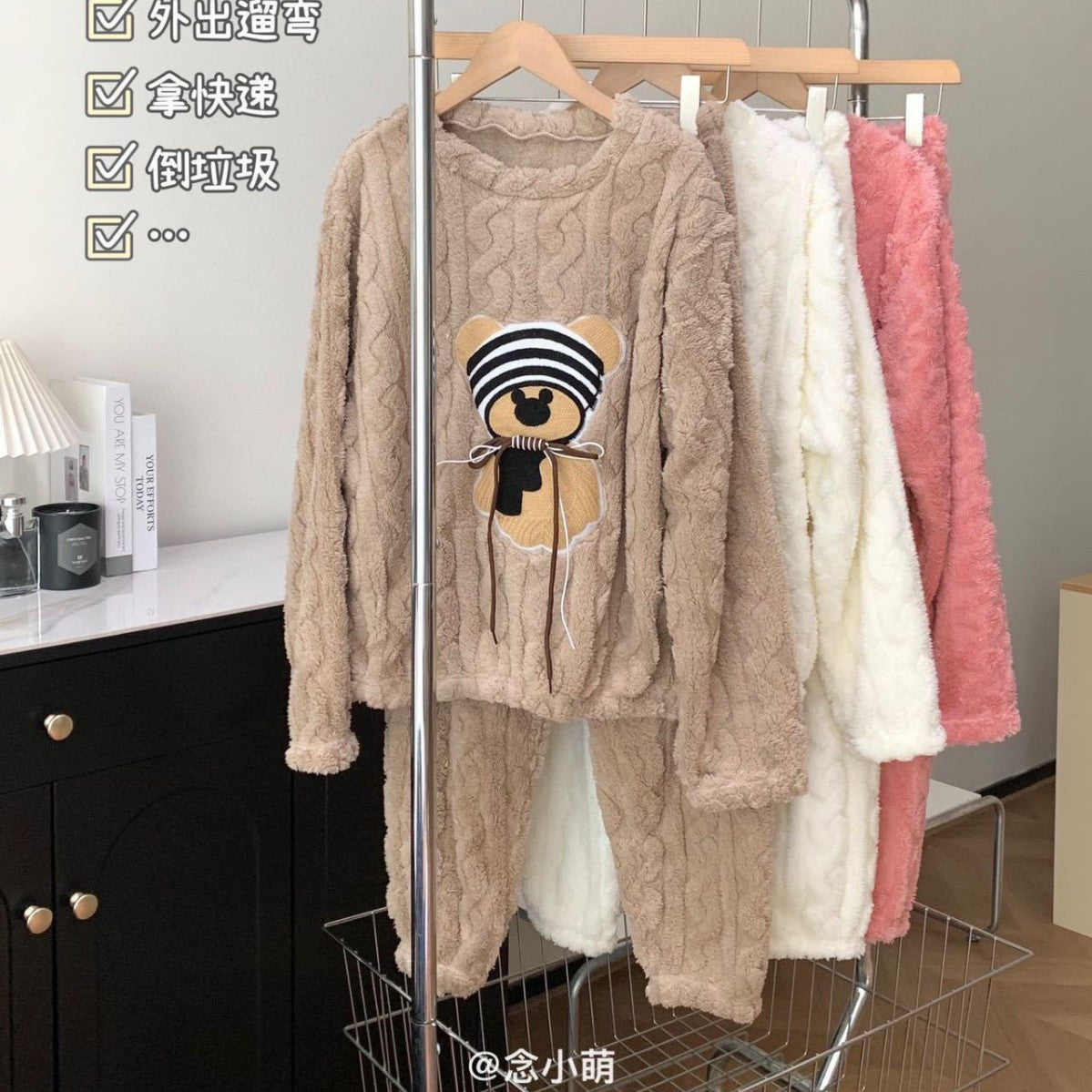 Hello Kitty Bear Coral Fleece Pajamas Winter Flannel Thickened Pants Sweet Cartoon Cute Home Clothes suit