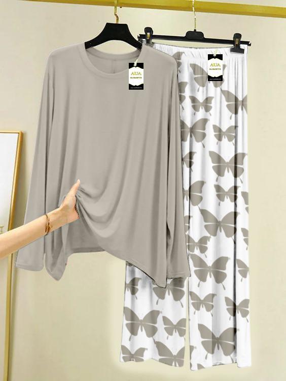 2 Pcs Women's Stitched Plain Night Suit