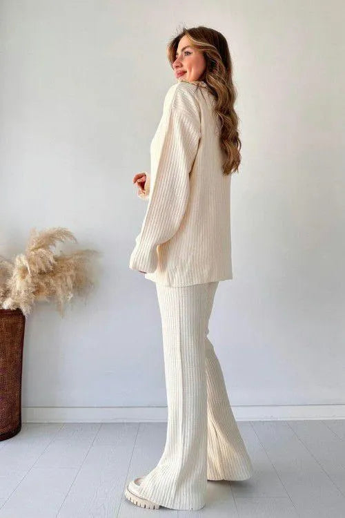 Comfortable Off White Fleece Sweatshirt Tracksuit - 2 Pcs