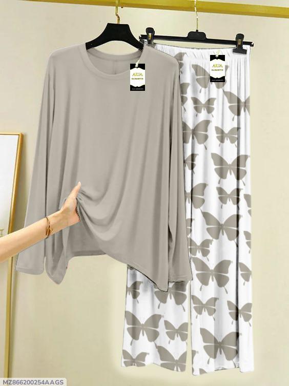 2 Pcs Women's Stitched Plain Night Suit