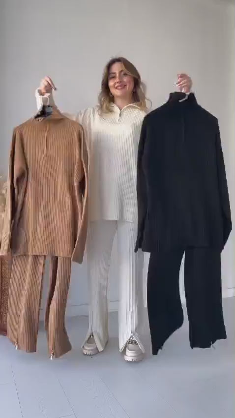 Comfortable Off White Fleece Sweatshirt Tracksuit - 2 Pcs