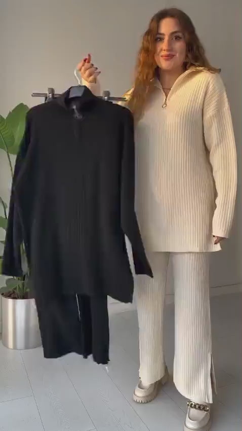 Winter Arrival  Zipper Highneck Dropshoulder Track Suit 2PCs