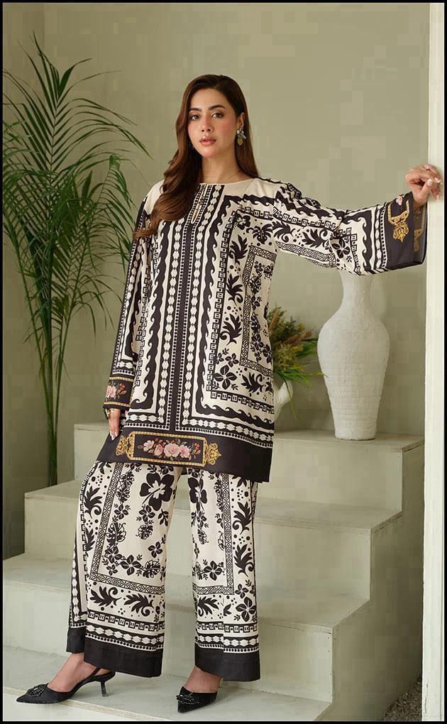 2 Pcs Women's Stitched Swiss Lawn Digital Print Co-Ord Set