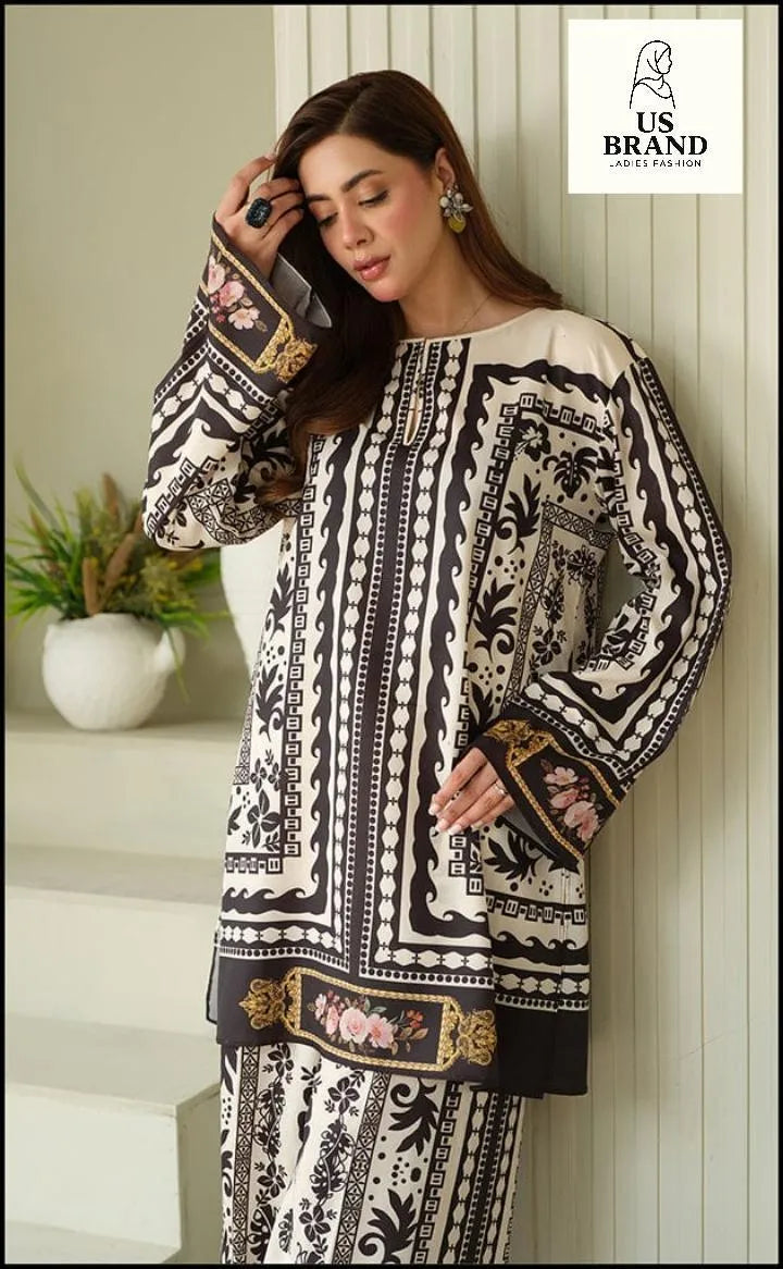 2 Pcs Women's Stitched Swiss Lawn Digital Print Co-Ord Set