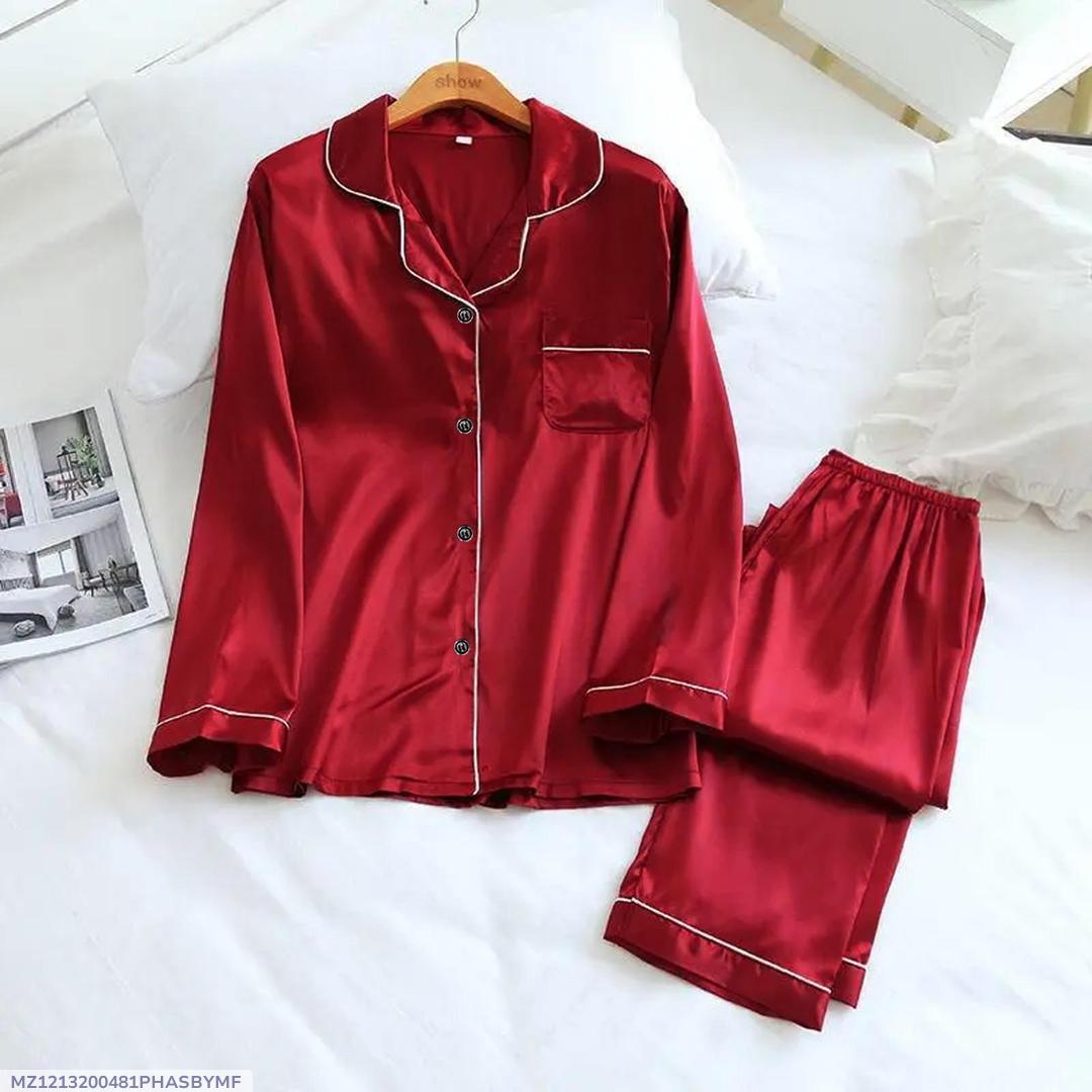 3 Pcs Women's Stitched Silk Plain Night Suit 3 Colours